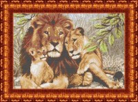 КК 003 Семья львов .Канва с нанесенным рисунком для вышивки крестом 23х30 см